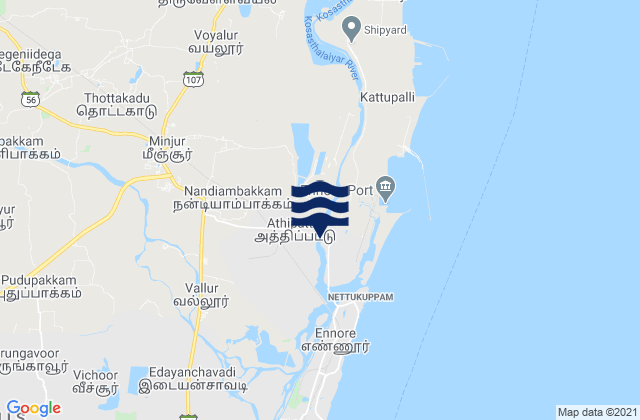 Carte des horaires des marées pour Mīnjūr, India