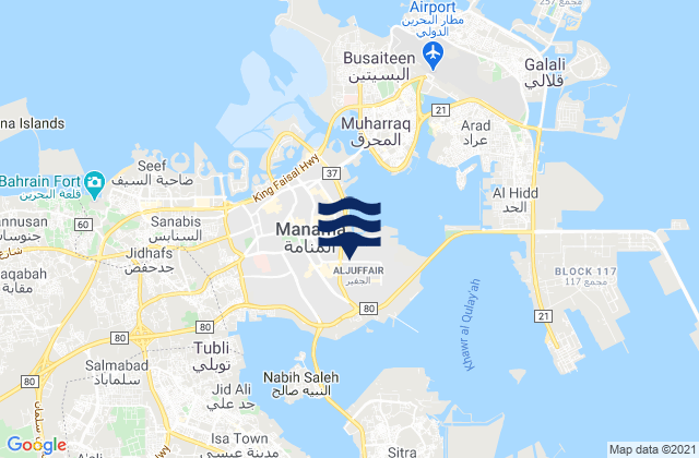 Carte des horaires des marées pour Mīnā’ Salmān, Bahrain