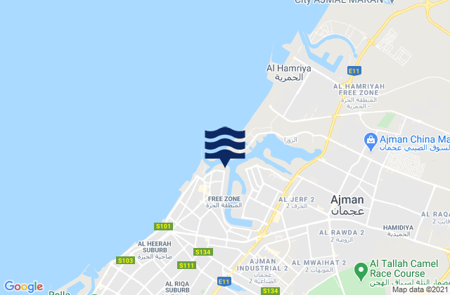 Carte des horaires des marées pour Mīnā’ ‘Ajmān, United Arab Emirates