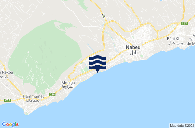 Carte des horaires des marées pour Nabeul, Tunisia