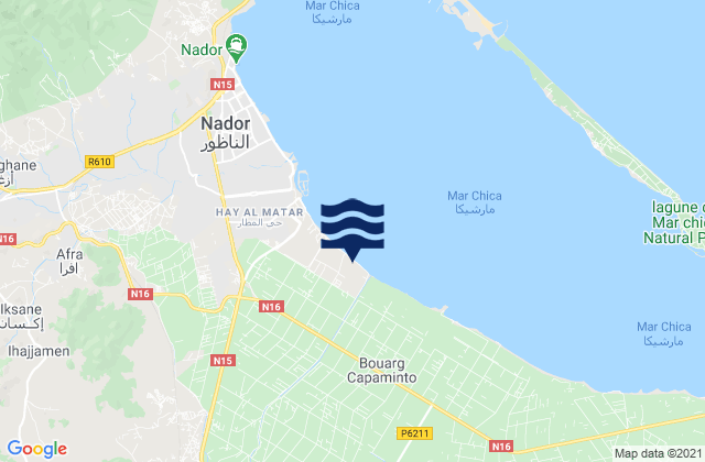 Carte des horaires des marées pour Nador, Morocco