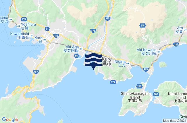 Carte des horaires des marées pour Nagahama (Hiro Wan), Japan