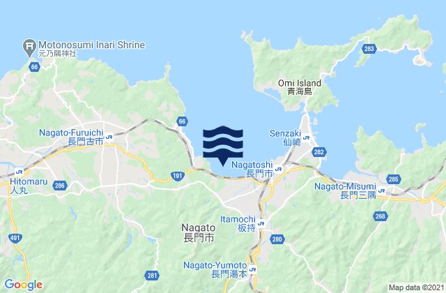 Carte des horaires des marées pour Nagato Shi, Japan
