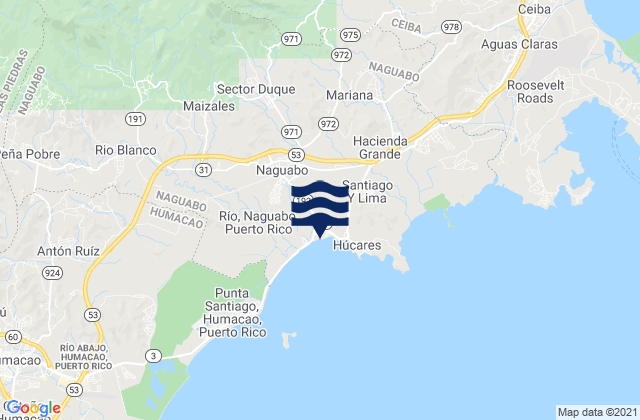 Carte des horaires des marées pour Naguabo, Puerto Rico
