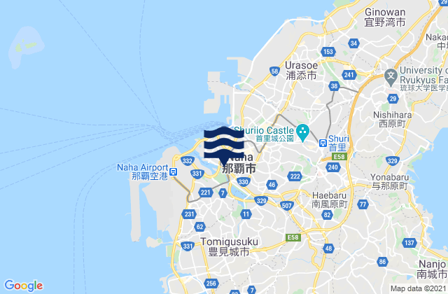 Carte des horaires des marées pour Naha-shi, Japan