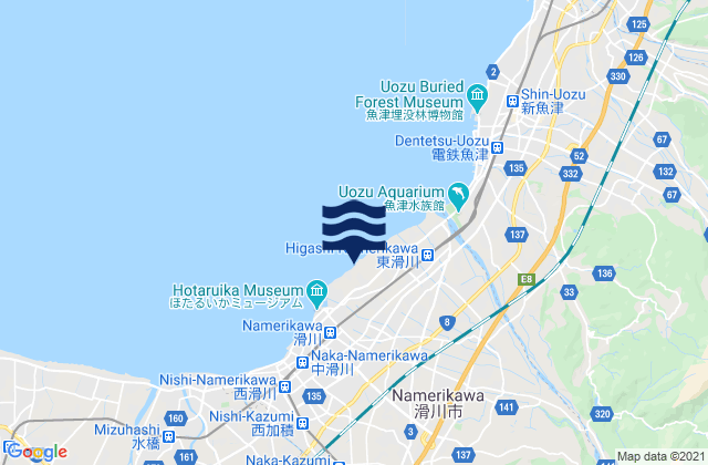 Carte des horaires des marées pour Namerikawa-shi, Japan