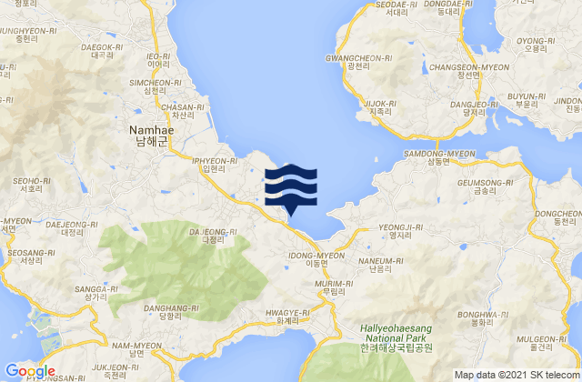 Carte des horaires des marées pour Namhae-gun, South Korea
