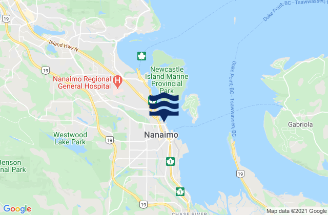 Carte des horaires des marées pour Nanaimo, Canada