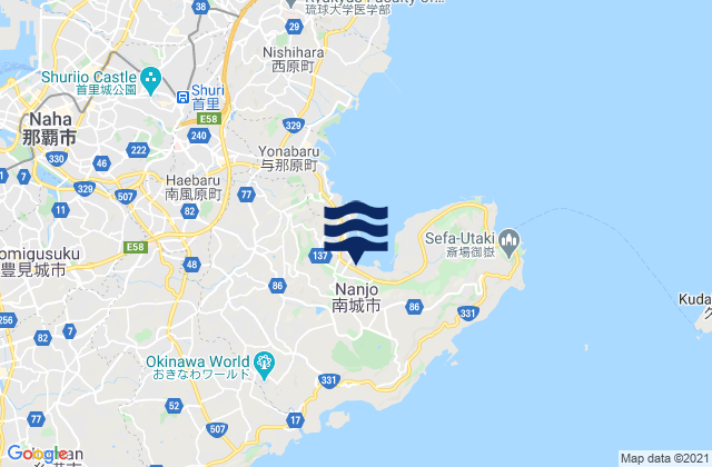 Carte des horaires des marées pour Nanjō Shi, Japan