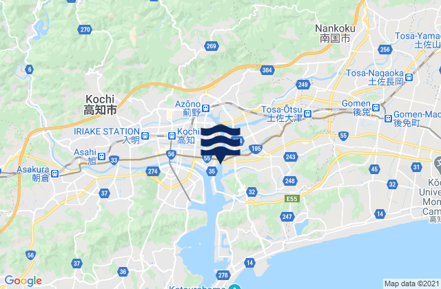 Carte des horaires des marées pour Nankoku Shi, Japan