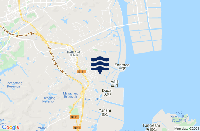 Carte des horaires des marées pour Nanlang, China