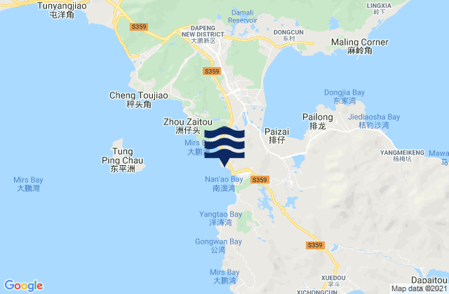 Carte des horaires des marées pour Nan’ao, China