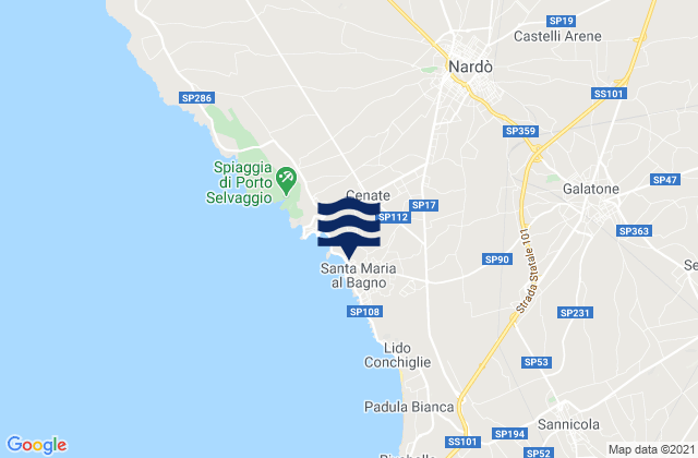 Carte des horaires des marées pour Nardò, Italy