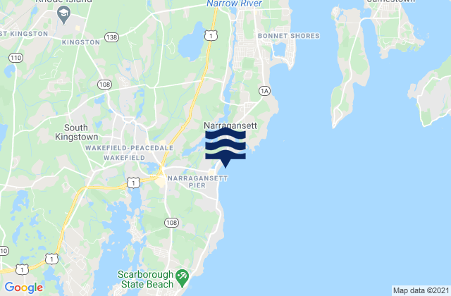 Carte des horaires des marées pour Narragansett Beach, United States
