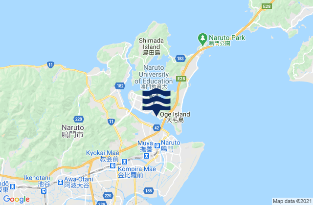 Carte des horaires des marées pour Narutochō-mitsuishi, Japan