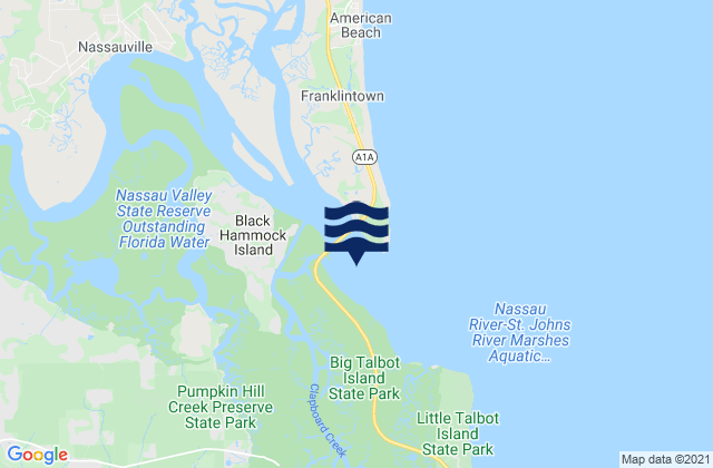 Carte des horaires des marées pour Nassau Sound, United States
