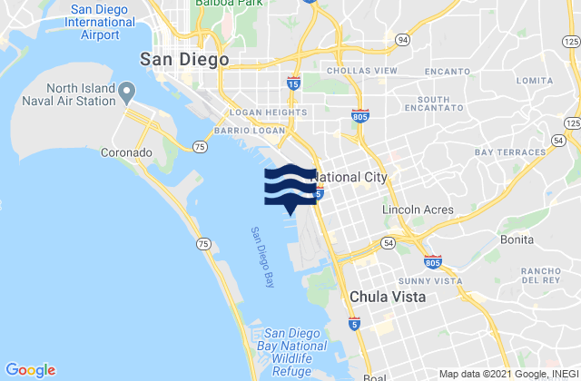 Carte des horaires des marées pour National City (San Diego Bay), United States