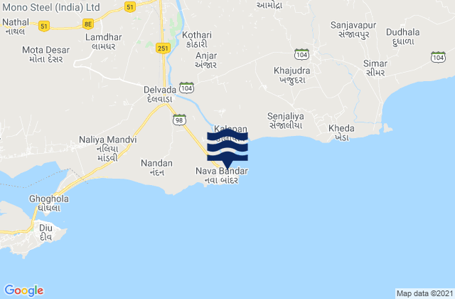 Carte des horaires des marées pour Nawābandar, India