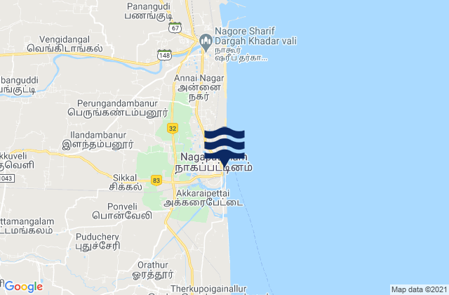 Carte des horaires des marées pour Negapatam, India
