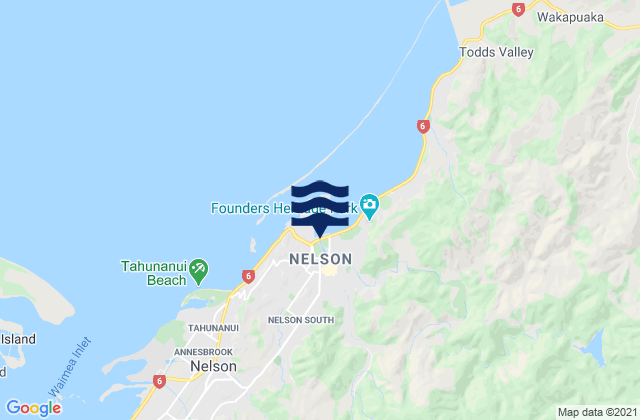 Carte des horaires des marées pour Nelson, New Zealand