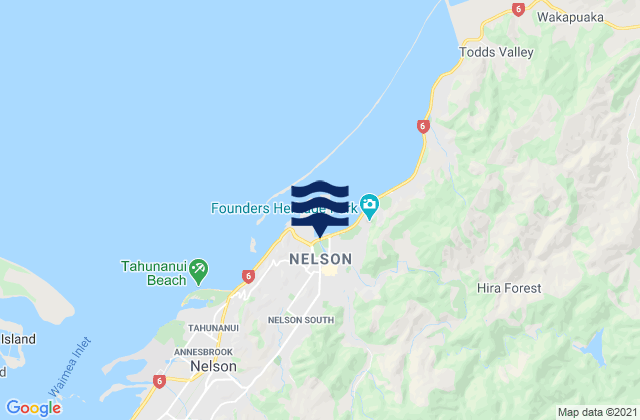 Carte des horaires des marées pour Nelson, New Zealand