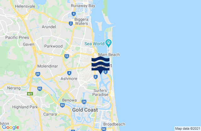 Carte des horaires des marées pour Nerang, Australia