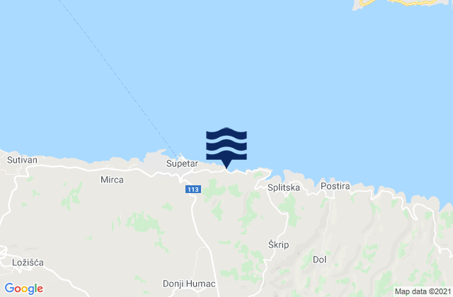 Carte des horaires des marées pour Nerežišća, Croatia