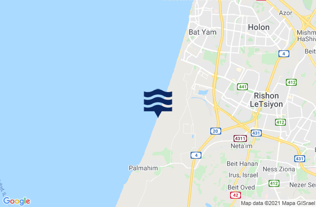 Carte des horaires des marées pour Ness Ziona, Israel