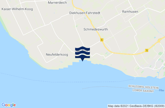 Carte des horaires des marées pour Neufeld Hafen , Denmark