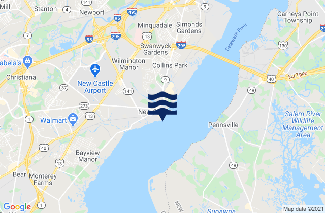 Carte des horaires des marées pour New Castle Chesapeake and Delaware Canal, United States