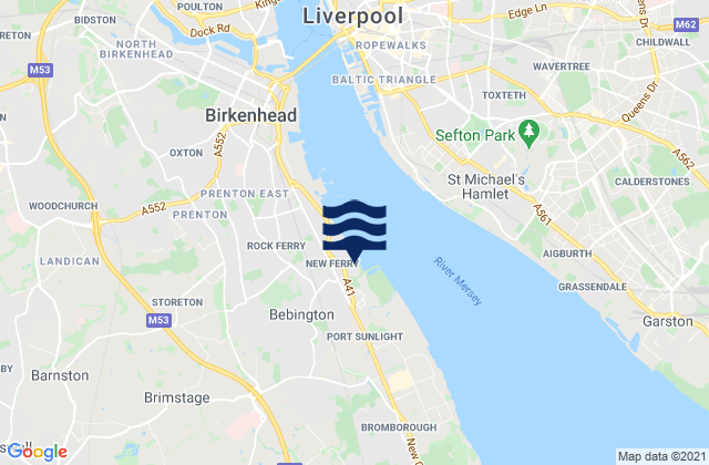 Carte des horaires des marées pour New Ferry, United Kingdom