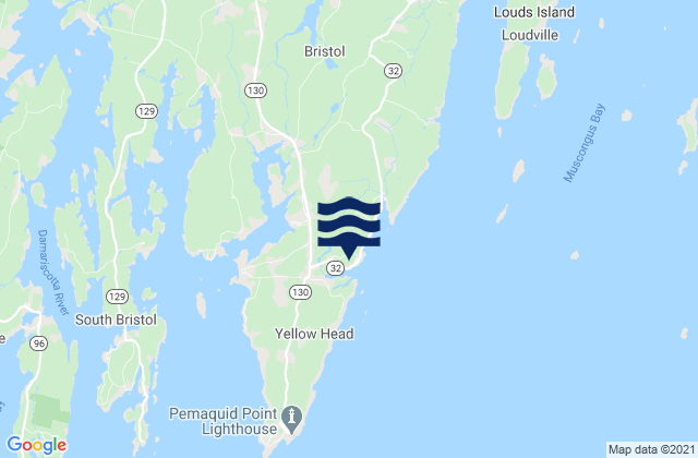 Carte des horaires des marées pour New Harbor (Muscongus Bay), United States