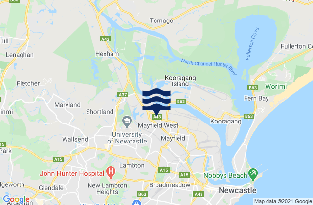 Carte des horaires des marées pour New Lambton Heights, Australia