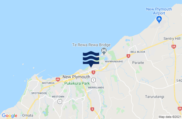 Carte des horaires des marées pour New Plymouth District, New Zealand