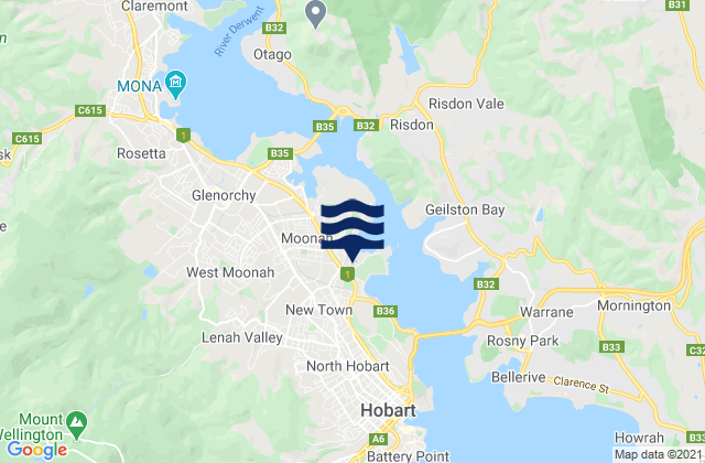 Carte des horaires des marées pour New Town, Australia
