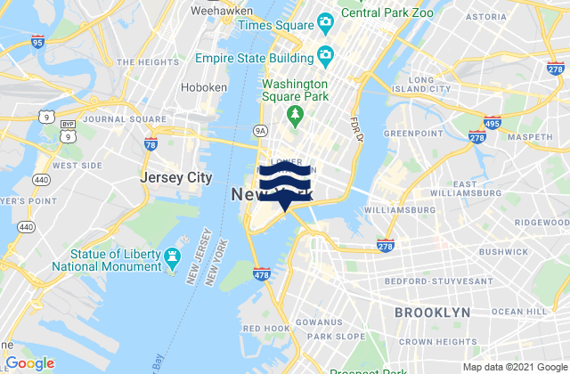 Carte des horaires des marées pour New York City, United States