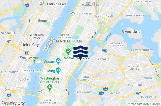 Carte des horaires des marées pour New York County, United States