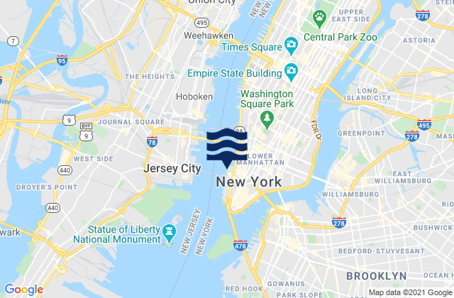 Carte des horaires des marées pour New York, United States