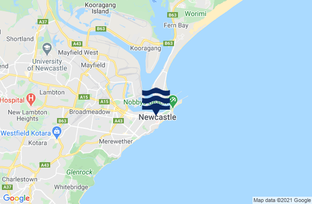 Carte des horaires des marées pour Newcastle, Australia