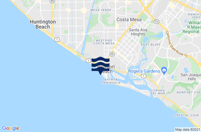 Carte des horaires des marées pour Newport Beach Municipal Beach, United States