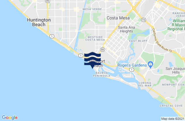 Carte des horaires des marées pour Newport Beach, United States