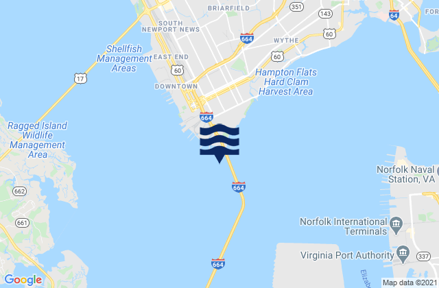 Carte des horaires des marées pour Newport News Channel west end, United States