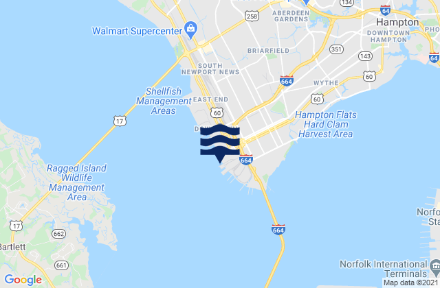 Carte des horaires des marées pour Newport News, United States