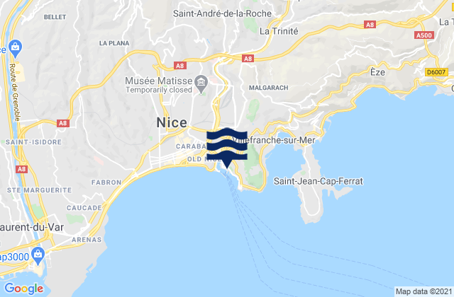 Carte des horaires des marées pour Nice Port, France