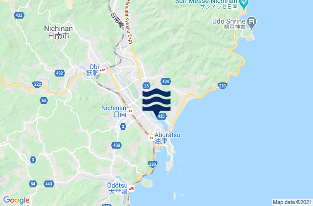 Carte des horaires des marées pour Nichinan, Japan