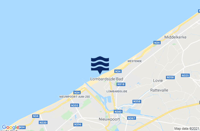 Carte des horaires des marées pour Nieuwpoort, Belgium