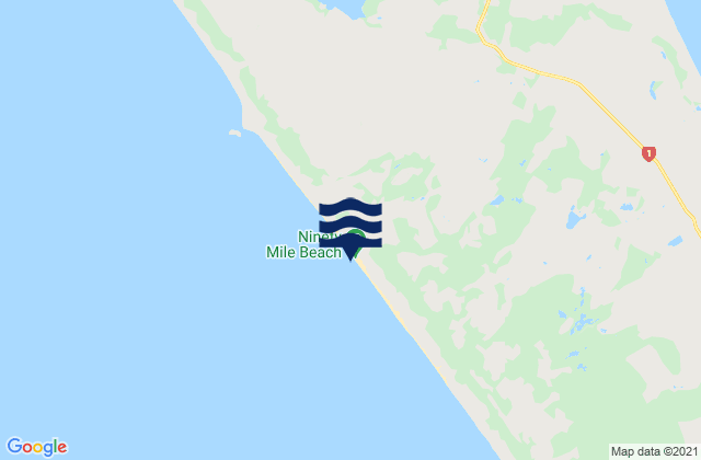 Carte des horaires des marées pour Ninety Mile Beach, New Zealand