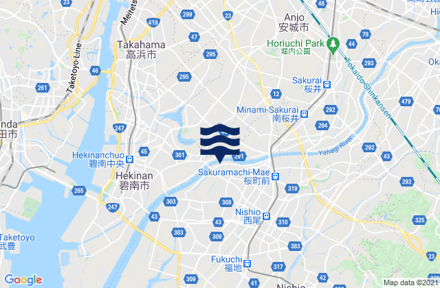 Carte des horaires des marées pour Nishio-shi, Japan