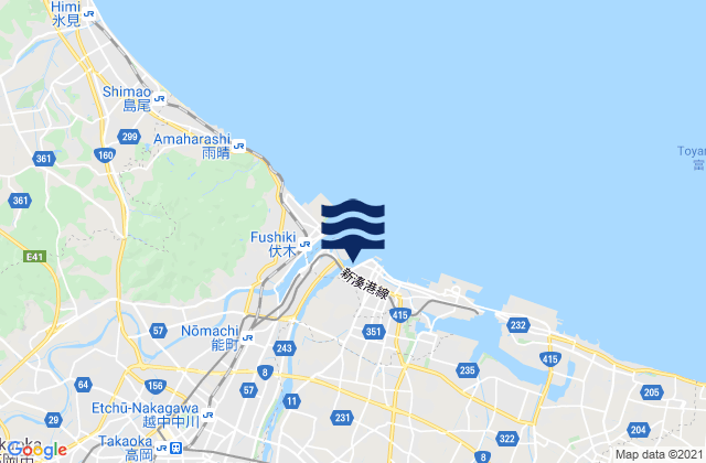 Carte des horaires des marées pour Nishishinminato, Japan
