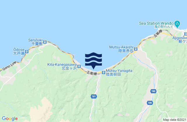 Carte des horaires des marées pour Nishitsugaru-gun, Japan